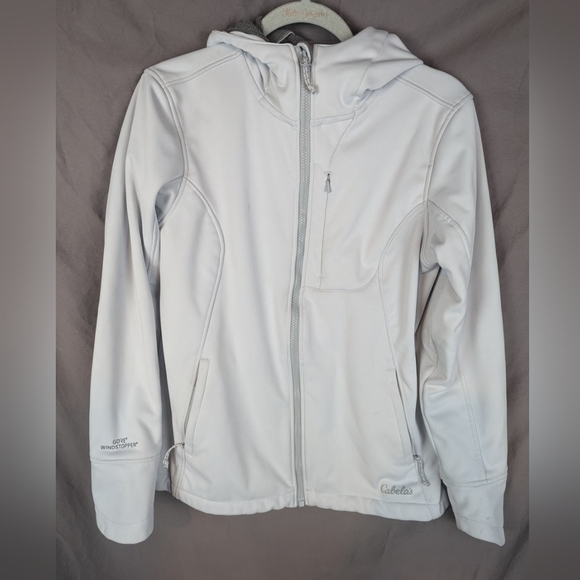 Cabela's Gore Windstopper in light gray size small with drawstring hem & hood - Picture 2 of 16